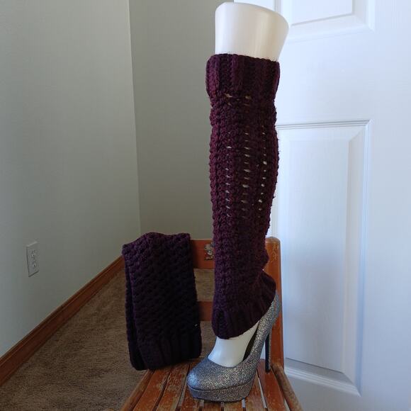 Claret Leg Warmers OSFM crochet warm thick chunky over the knee dance premade - Picture 2 of 8